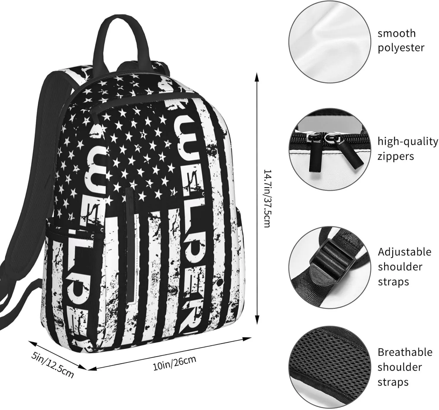 Welding Fabricator Welder Worker American Flag Casual Backpacks Laptop Backpack Outdoor Travel Rucksack Sport Carry-On Daypack Lightweight Bag with Multi-Pockets