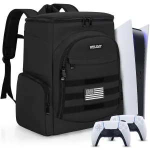 WELIDAY Gaming Console Backpack Compatible with PS5/PS5 Slim/PS5 Pro, Protective Travel Case with 15.6″ Laptop Compartment and Multiple Pockets (Black)