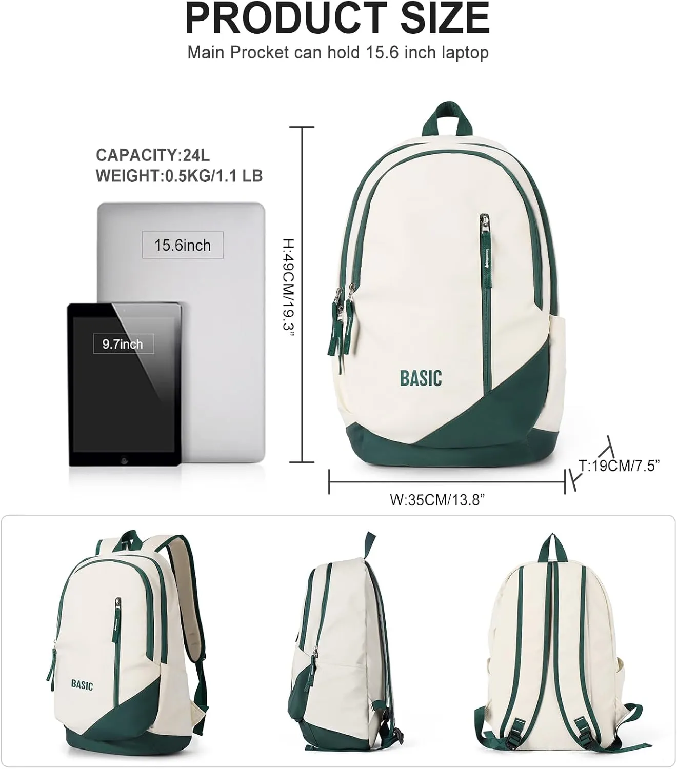 weradar Lightweight Cute Travel Bookbags For Teens Girls,Aesthetic Students Backpack,Simple High School Bag Boys,Casual Daypack College Backpack For Women&Men(White)