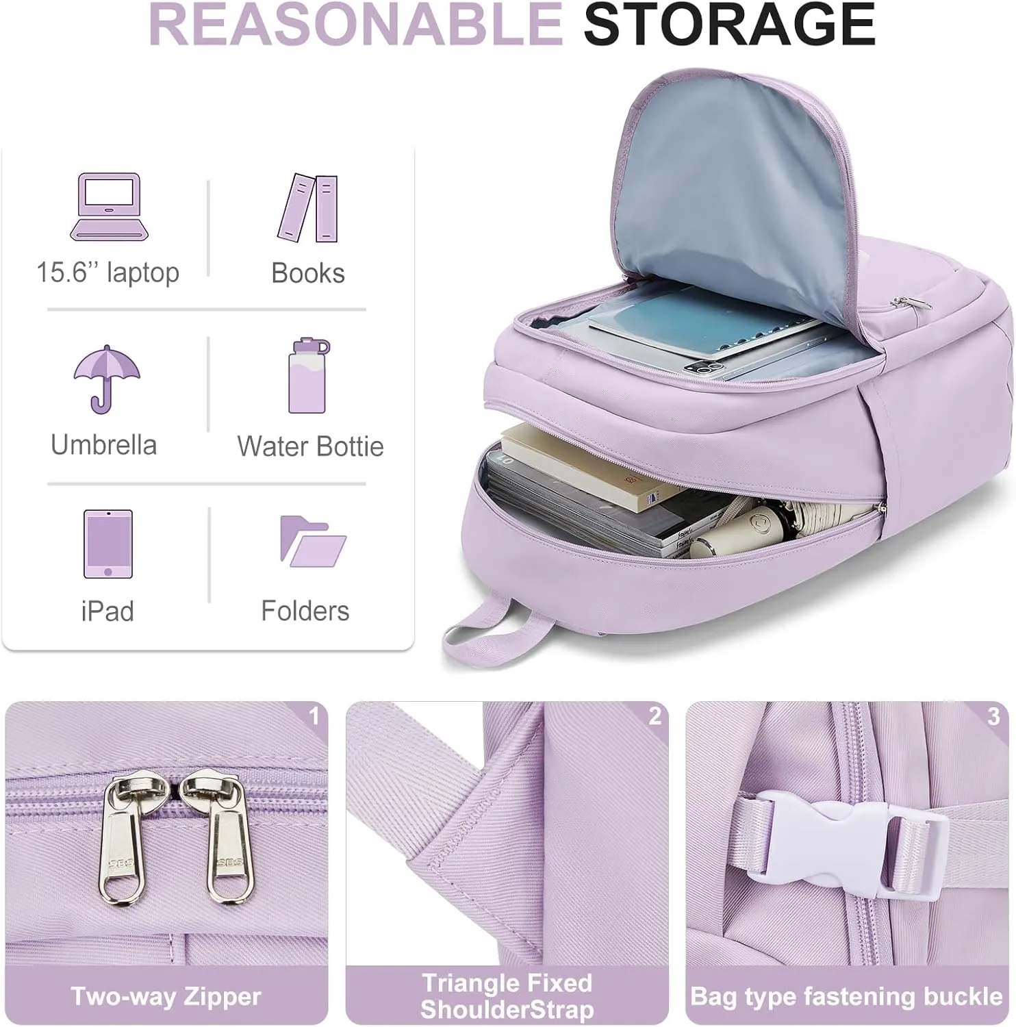 weradar Lightweight School Bags College Backpack For Men Women Travel Bookbag Backpacks With Lots Of Pockets Middle School Backpack For Teens Boys Girls (Purple)