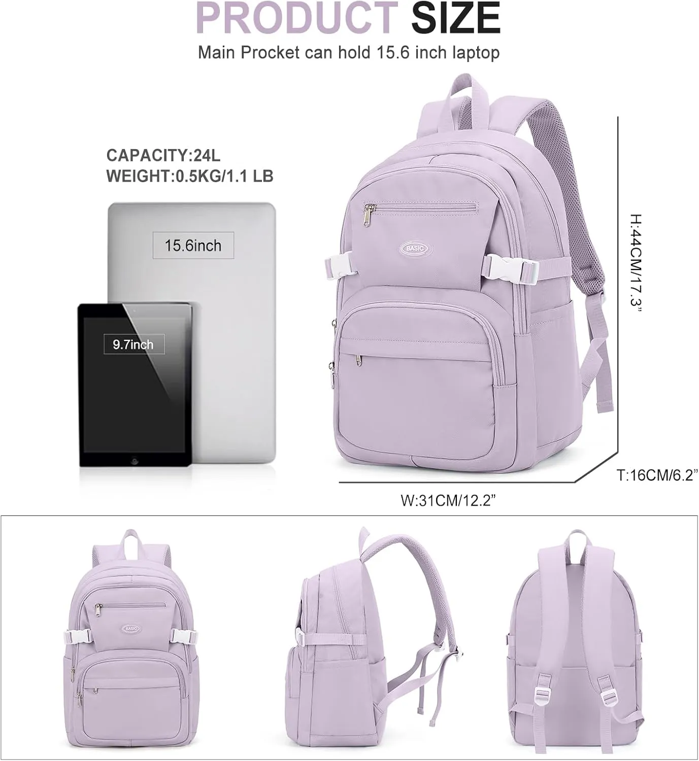 weradar Lightweight School Bags College Backpack For Men Women Travel Bookbag Backpacks With Lots Of Pockets Middle School Backpack For Teens Boys Girls (Purple)