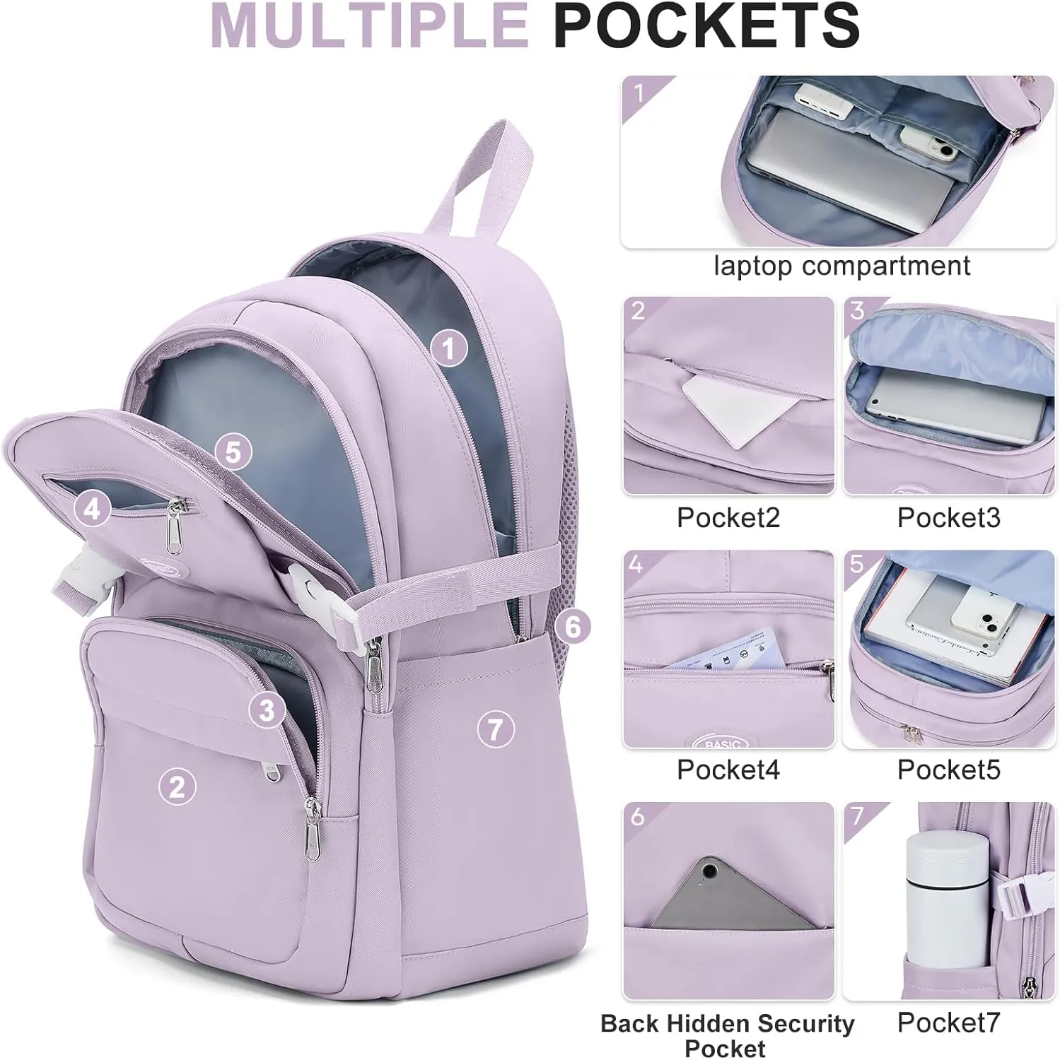 weradar Lightweight School Bags College Backpack For Men Women Travel Bookbag Backpacks With Lots Of Pockets Middle School Backpack For Teens Boys Girls (Purple)