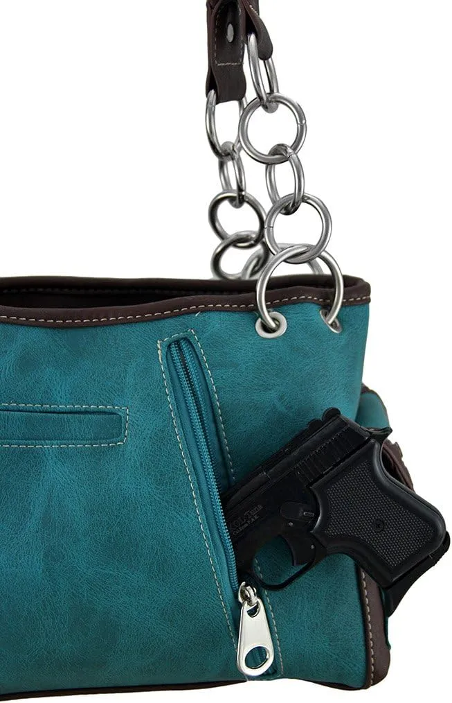 Western Embroidered Concealed Carry Purse/Wallet Set w/Rhinestone Cross