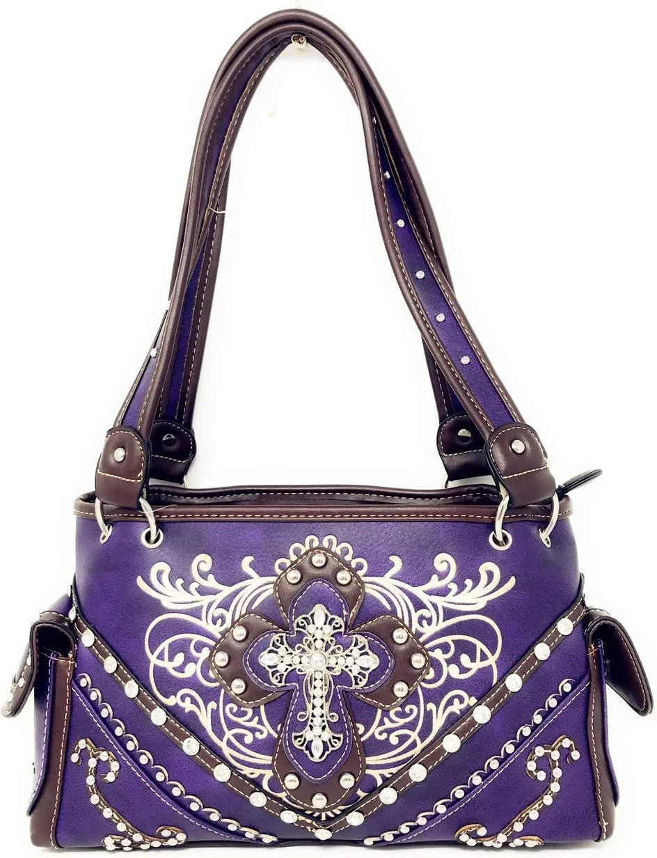 Western Embroidered Concealed Carry Purse/Wallet Set w/Rhinestone Cross