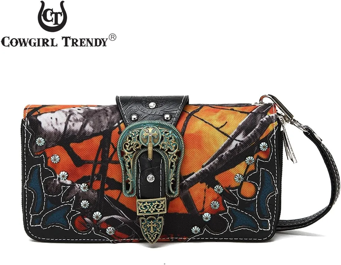 Western Style Camouflage Purse Concho Buckle Tooled Floral Country Studs Crossbody Women Handbag Shoulder Bag Wallet Set