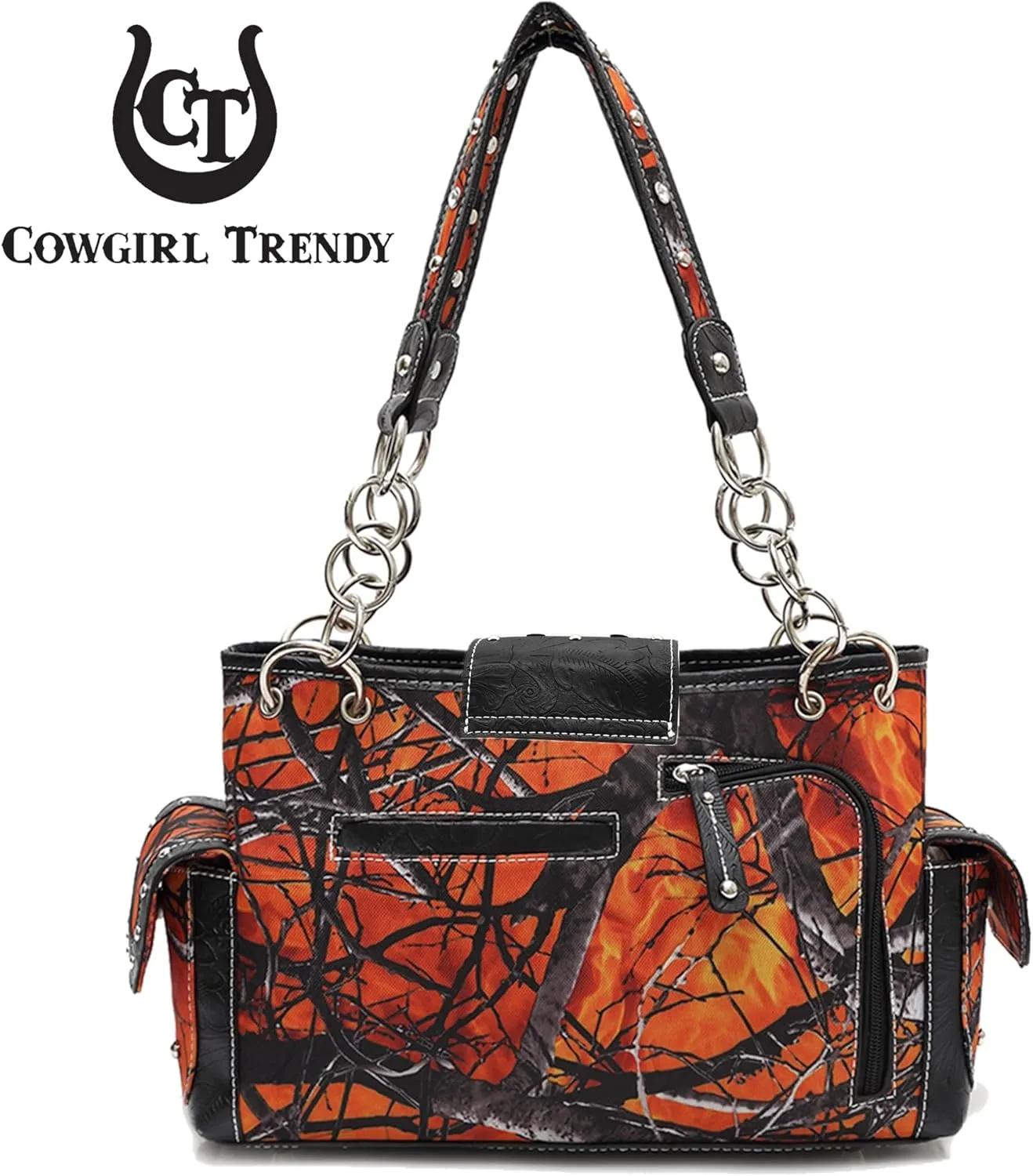 Western Style Camouflage Purse Concho Buckle Tooled Floral Country Studs Crossbody Women Handbag Shoulder Bag Wallet Set