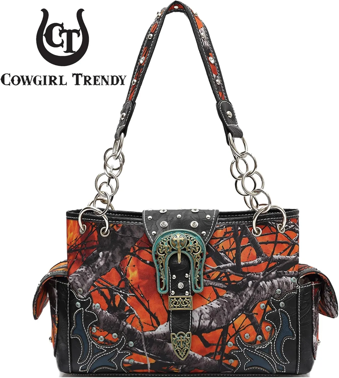Western Style Camouflage Purse Concho Buckle Tooled Floral Country Studs Crossbody Women Handbag Shoulder Bag Wallet Set