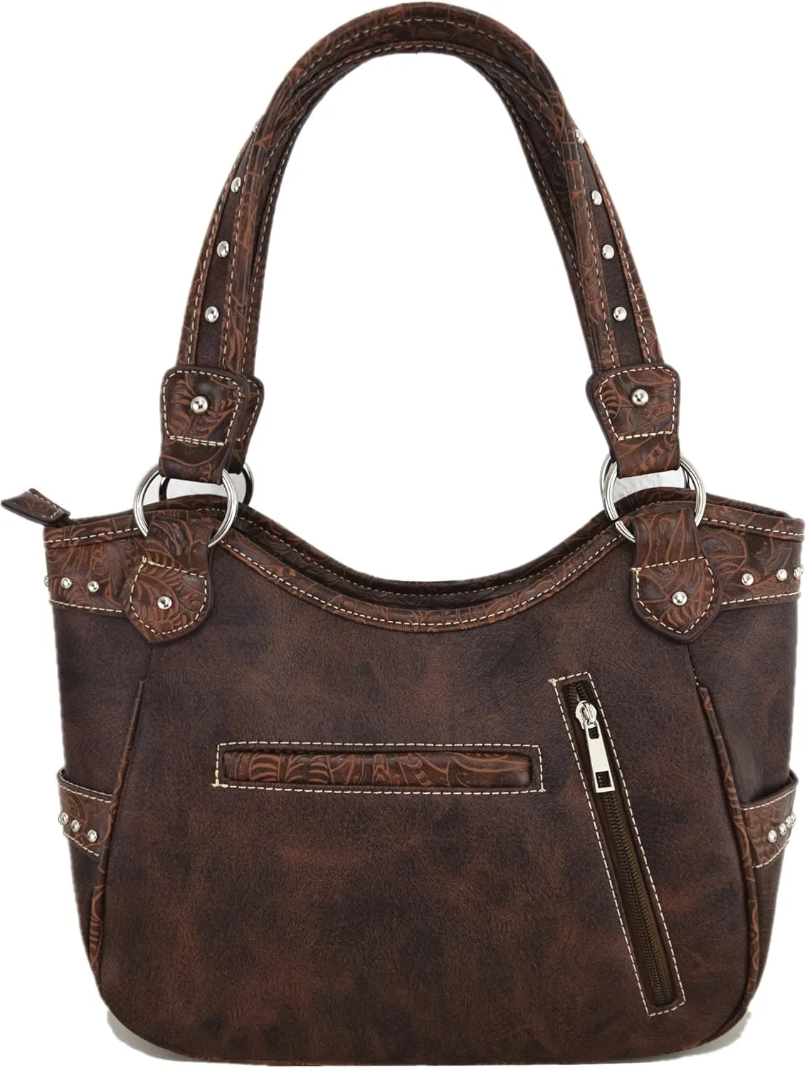 Western Style Rhinestone Cross Conchos Studded Women Purse Tooled Leather Handbag Country Shoulder Bag Trifold Wallet Set