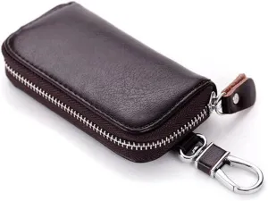 WESTONETEK Unisex Mens Womens Premium Leather Car Key Holder Bag Keychain Case Wallet with 6 Hooks Zipper Closure