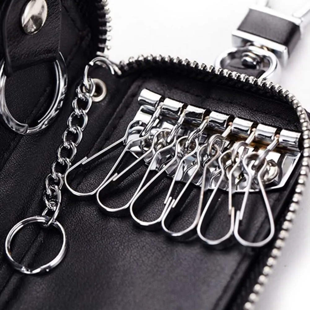 WESTONETEK Unisex Mens Womens Premium Leather Car Key Holder Bag Keychain Case Wallet with 6 Hooks Zipper Closure