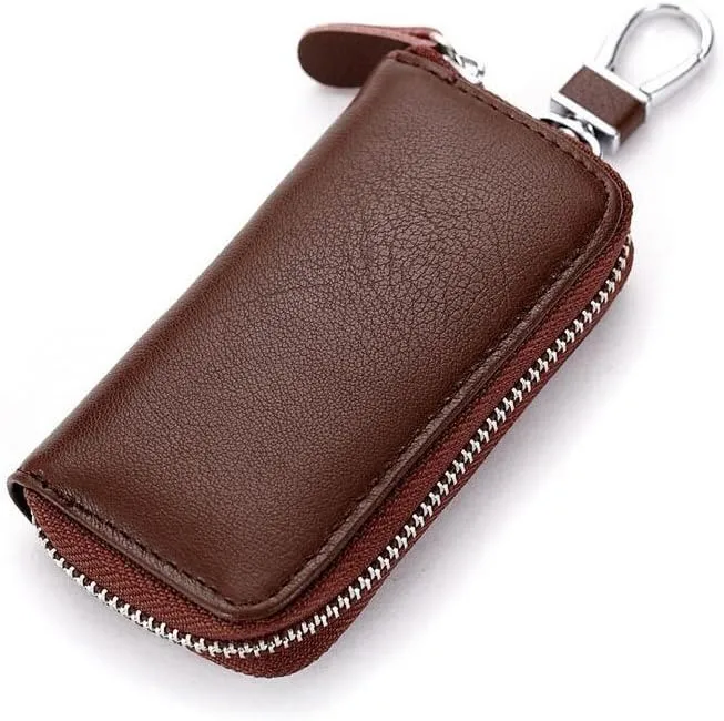 WESTONETEK Unisex Mens Womens Premium Leather Car Key Holder Bag Keychain Case Wallet with 6 Hooks Zipper Closure