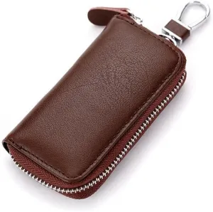 WESTONETEK Unisex Mens Womens Premium Leather Car Key Holder Bag Keychain Case Wallet with 6 Hooks Zipper Closure