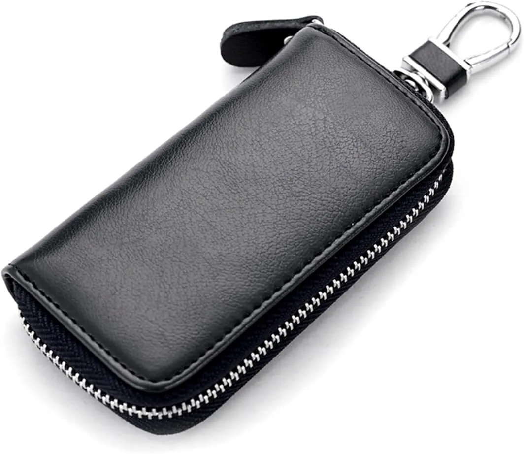 WESTONETEK Unisex Mens Womens Premium Leather Car Key Holder Bag Keychain Case Wallet with 6 Hooks Zipper Closure