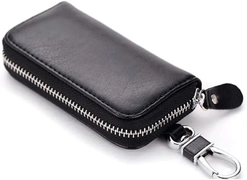WESTONETEK Unisex Mens Womens Premium Leather Car Key Holder Bag Keychain Case Wallet with 6 Hooks Zipper Closure