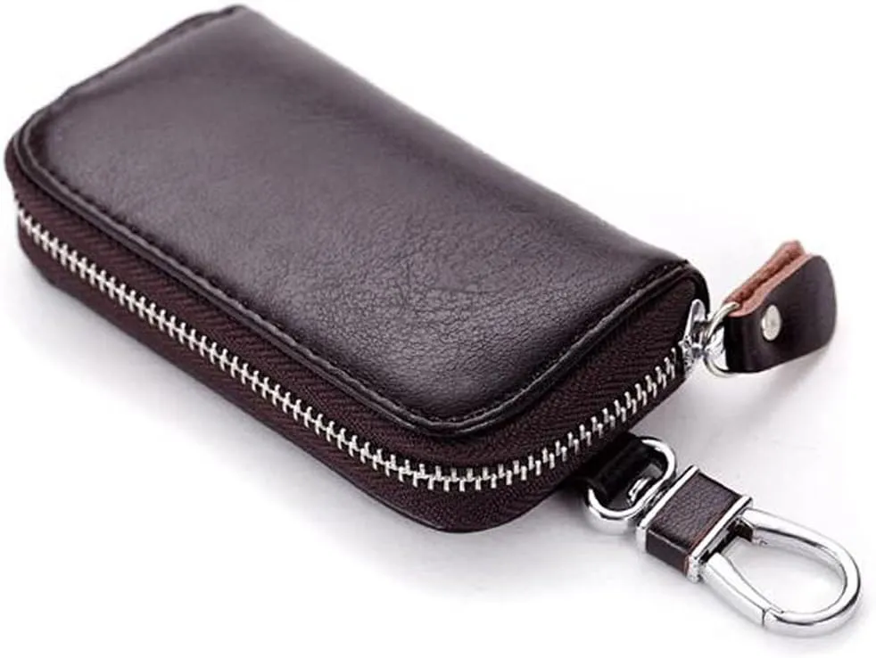 WESTONETEK Unisex Mens Womens Premium Leather Car Key Holder Bag Keychain Case Wallet with 6 Hooks Zipper Closure