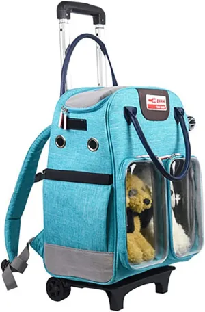 Wheeled Pet Travel Backpack Backpack Soft Sided Hiking Carrying Bag for Small Dogs and Cats Removable Rolling Wheels