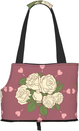 White Rose of Love Printed Pet Shoulder Bag, Specially Designed for Small Dogs and Cats, Multifunctional Shoulder and Handbag
