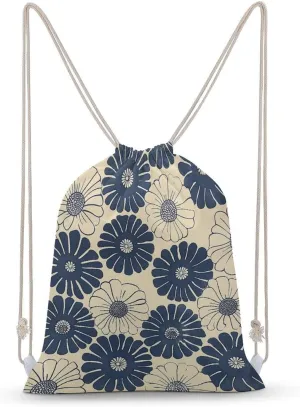 White Round Flowers Drawstring Backpack for Women Men Drawstring Bag for Travel Swimming Sports Gym Bag