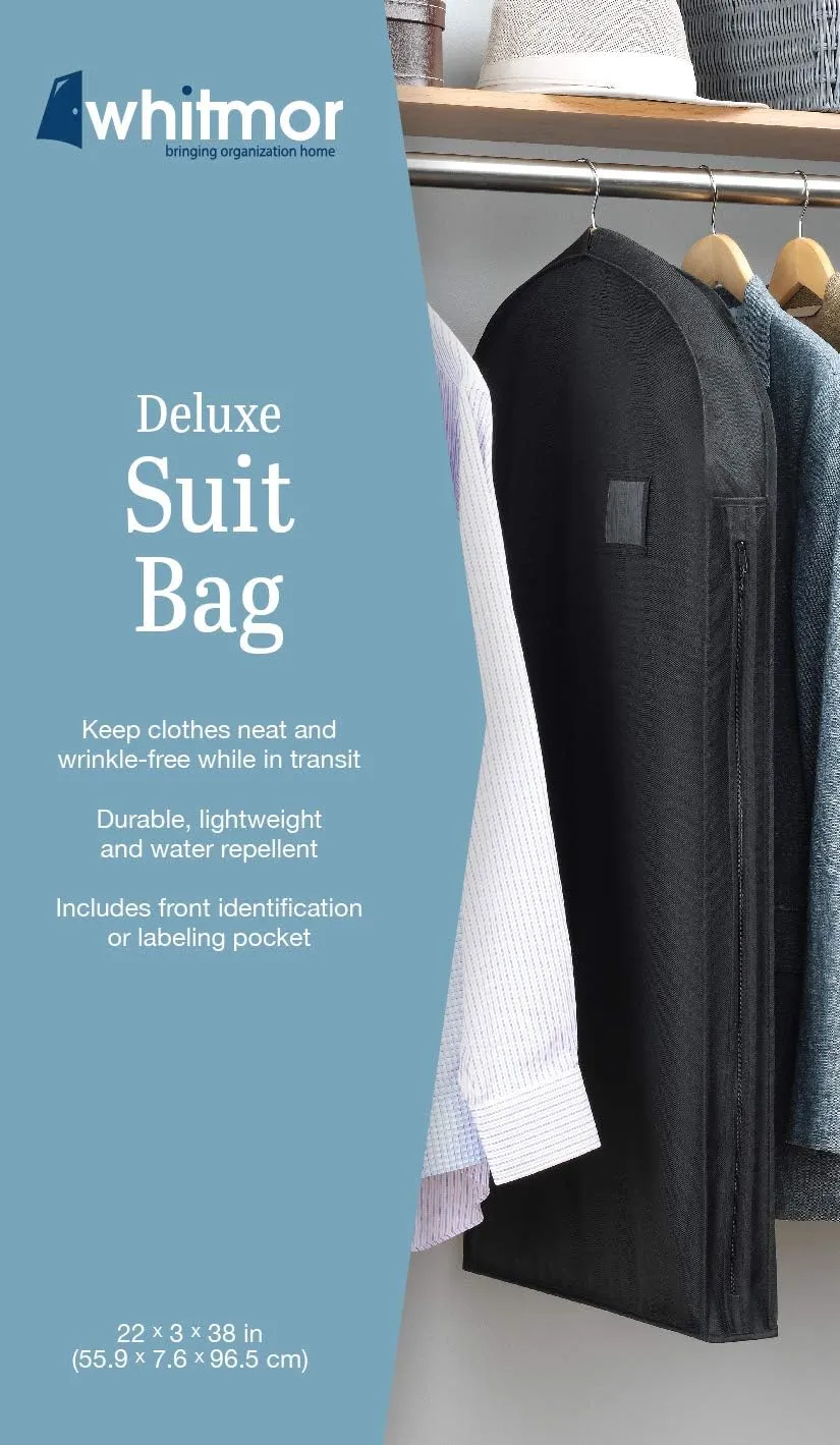 Whitmor Deluxe Zippered Suit Bag, Black