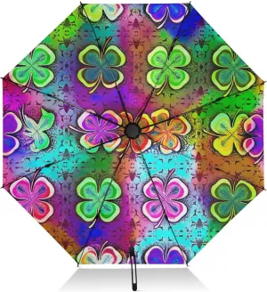 Windproof Travel Umbrella, Auto Open Close, Compact Umbrellas, Backpack Purse Portable, Ideal for Women, Colorful Shamrock Clover Leaves