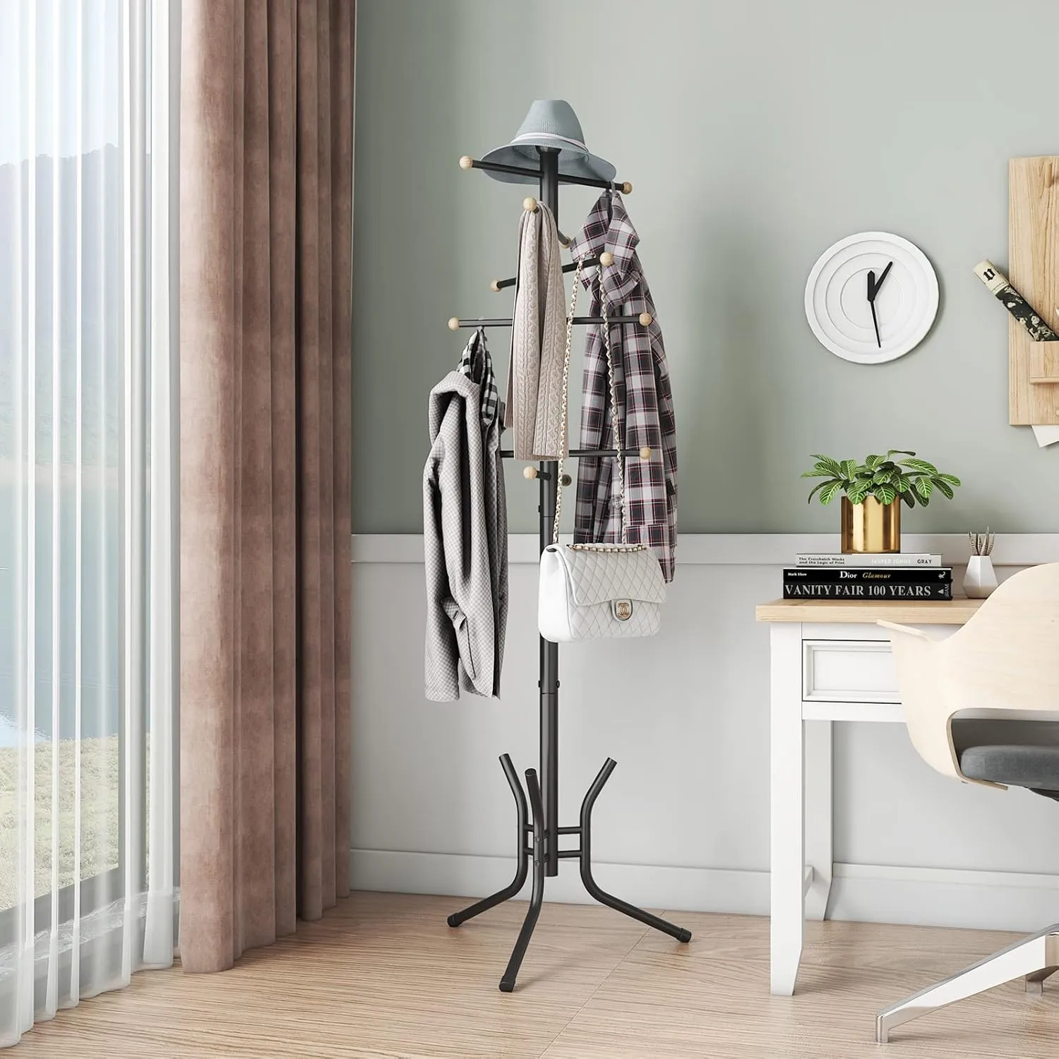 Wisdom Star Coat Racks Freestanding, 12 Hooks Coat Tree Freestanding Used in the Bedroom Living Room Office, Coat Hanger Stand Coat Rack Stand Can be Hang Clothes, Hats, Bags, Black