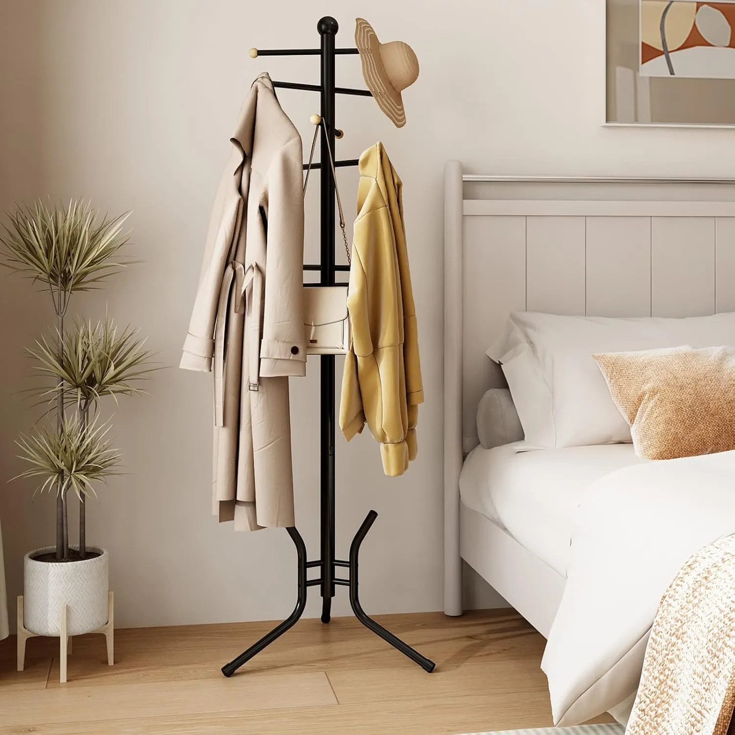 Wisdom Star Coat Racks Freestanding, 12 Hooks Coat Tree Freestanding Used in the Bedroom Living Room Office, Coat Hanger Stand Coat Rack Stand Can be Hang Clothes, Hats, Bags, Black