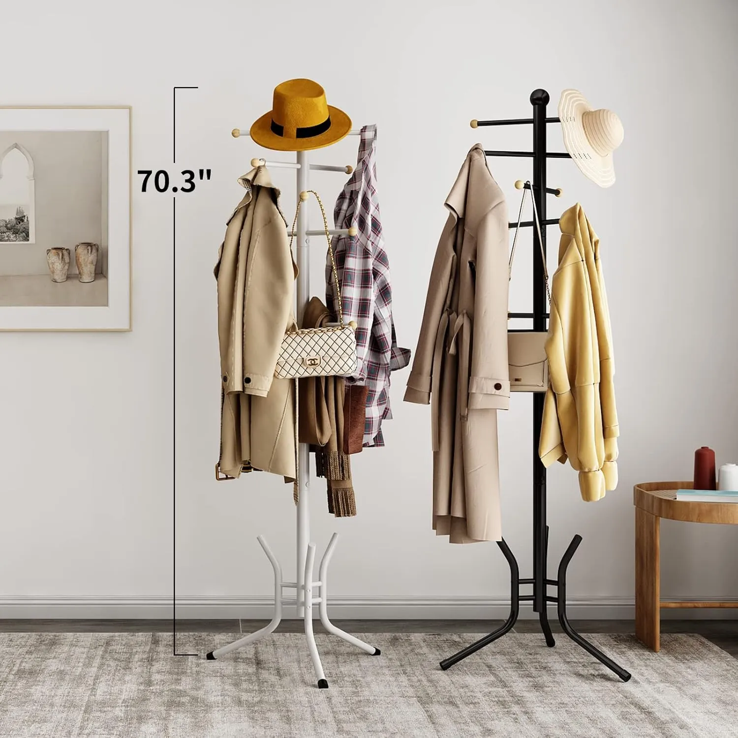 Wisdom Star Coat Racks Freestanding, 12 Hooks Coat Tree Freestanding Used in the Bedroom Living Room Office, Coat Hanger Stand Coat Rack Stand Can be Hang Clothes, Hats, Bags, Black