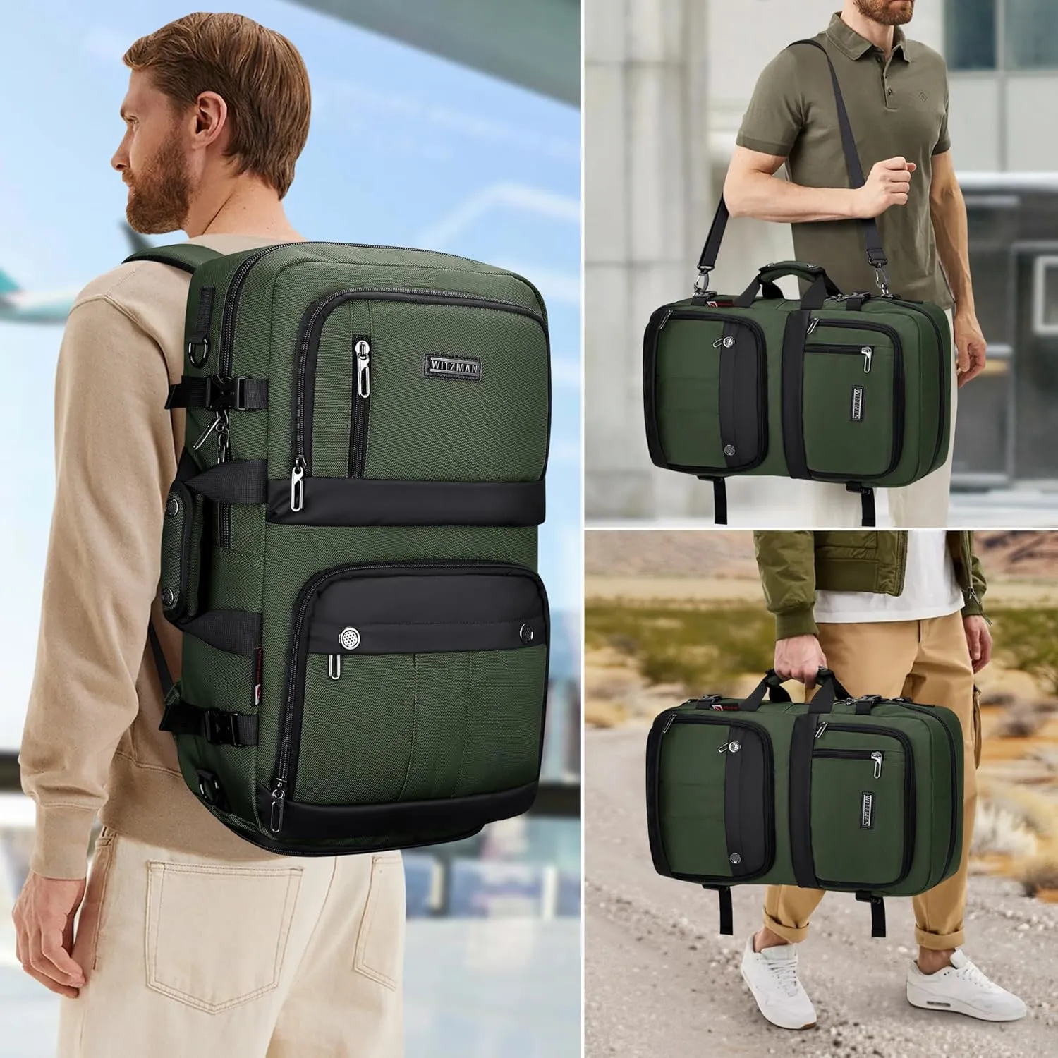 WITZMAN Carry on Travel Backpack for Men Women Laptop Backpack with USB Charging Port Airline Approved(B683 Army Green)