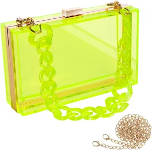 WJCD Women Clear Purse Acrylic Box Clutch Handbag, Small Transparent Crossbody Evening Bag Stadium Approved Gold Chain Strap