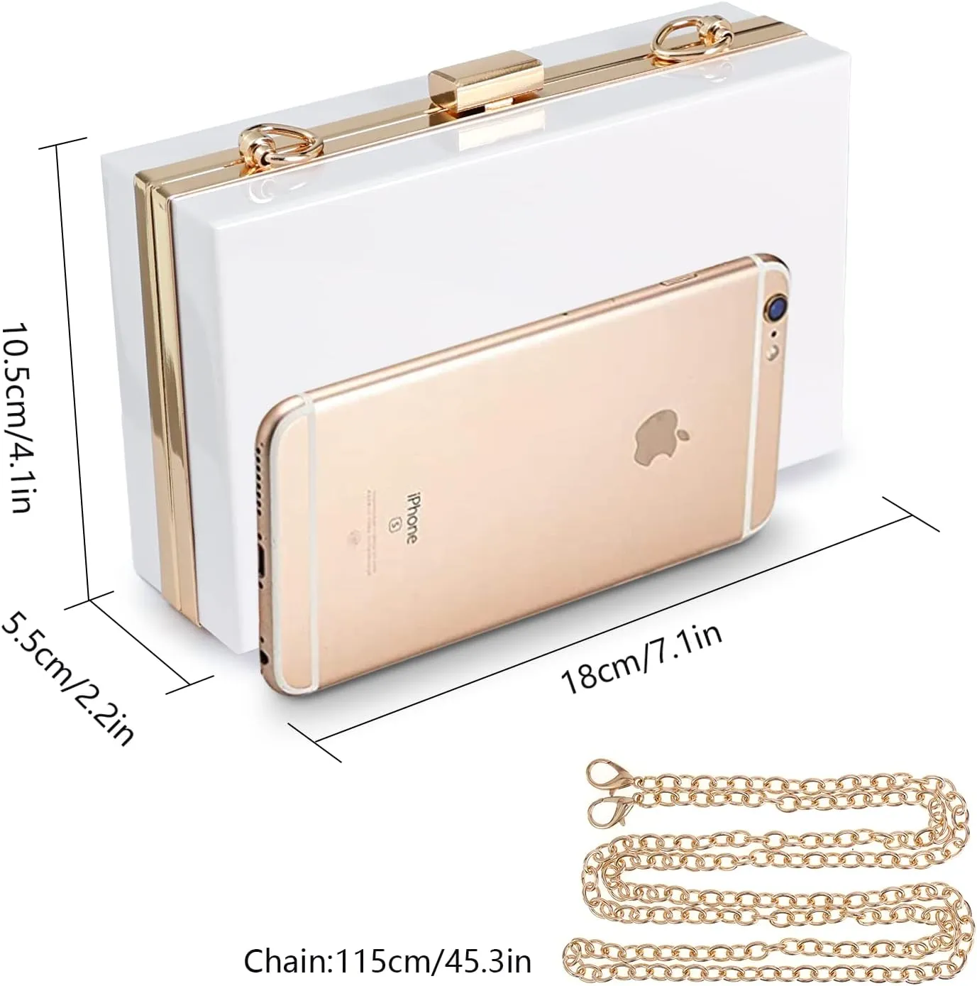 WJCD Women Clear Purse Acrylic Box Clutch Handbag, Small Transparent Crossbody Evening Bag Stadium Approved Gold Chain Strap