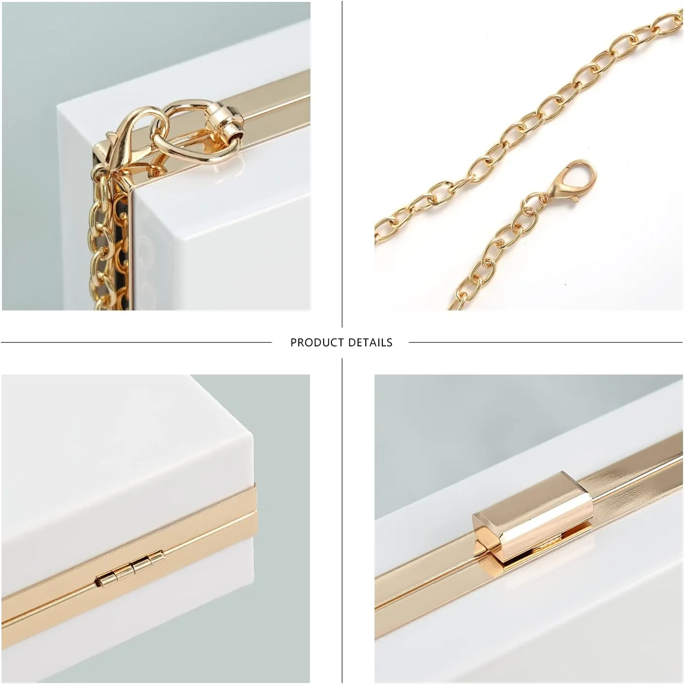 WJCD Women Clear Purse Acrylic Box Clutch Handbag, Small Transparent Crossbody Evening Bag Stadium Approved Gold Chain Strap