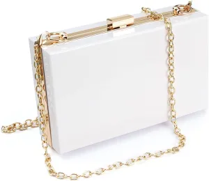 WJCD Women Clear Purse Acrylic Box Clutch Handbag, Small Transparent Crossbody Evening Bag Stadium Approved Gold Chain Strap