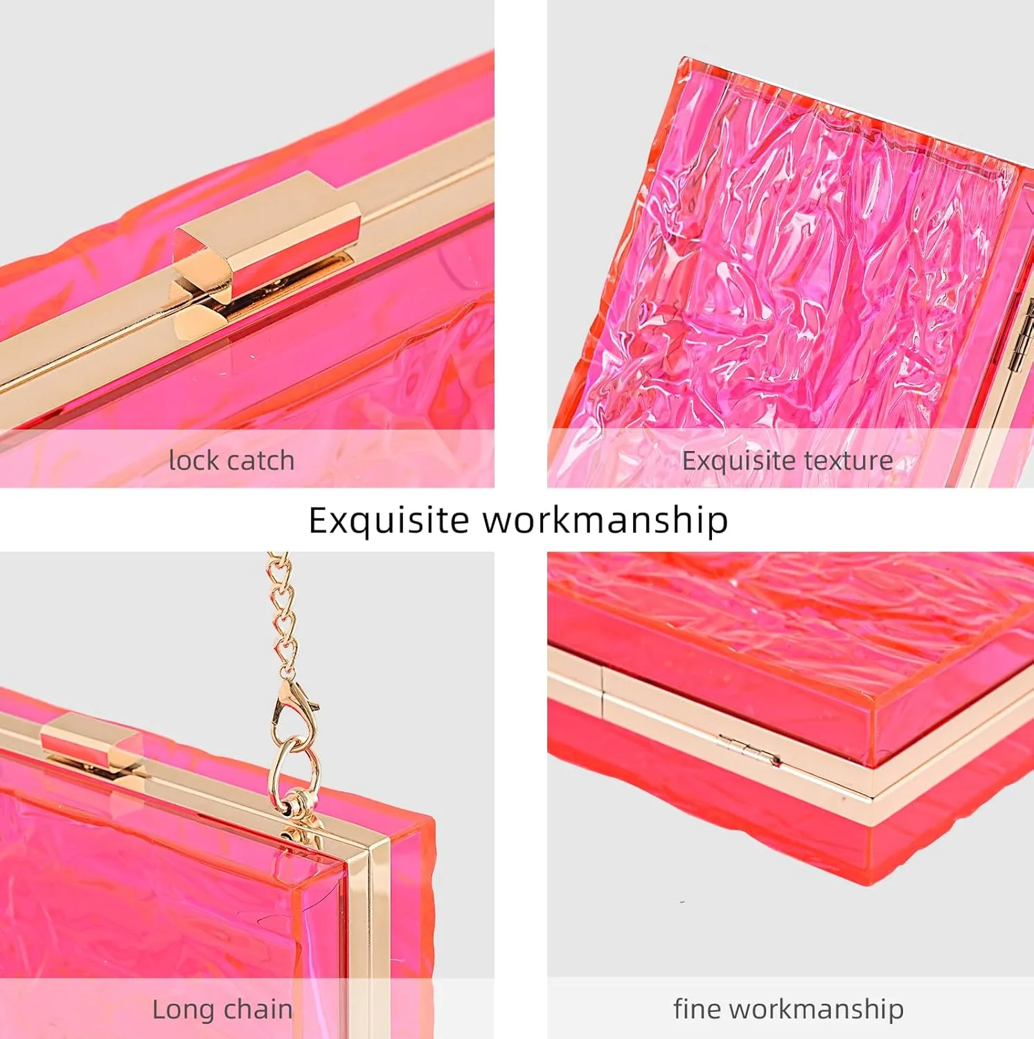 WJCD Womens Clear Purse Acrylic Evening Bags clear clutch purse Ripple Shaped Vintage Banquet Handbag