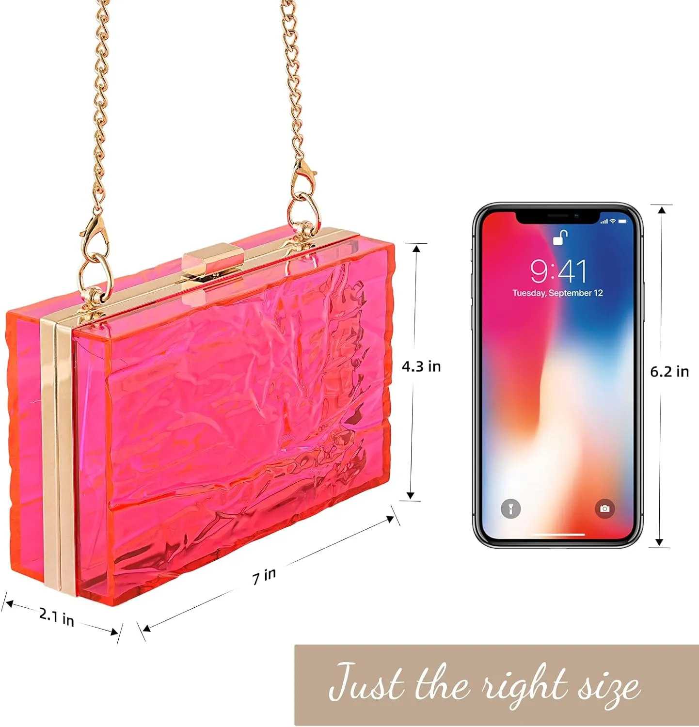 WJCD Womens Clear Purse Acrylic Evening Bags clear clutch purse Ripple Shaped Vintage Banquet Handbag