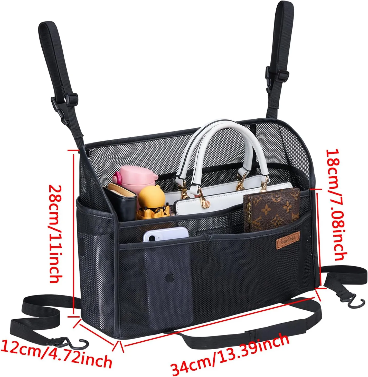 WLLWOO Car Net Pocket Handbag Holder Between Seats Back Storage Organizer Purse Holder for Console Front Seat Storage Barrier