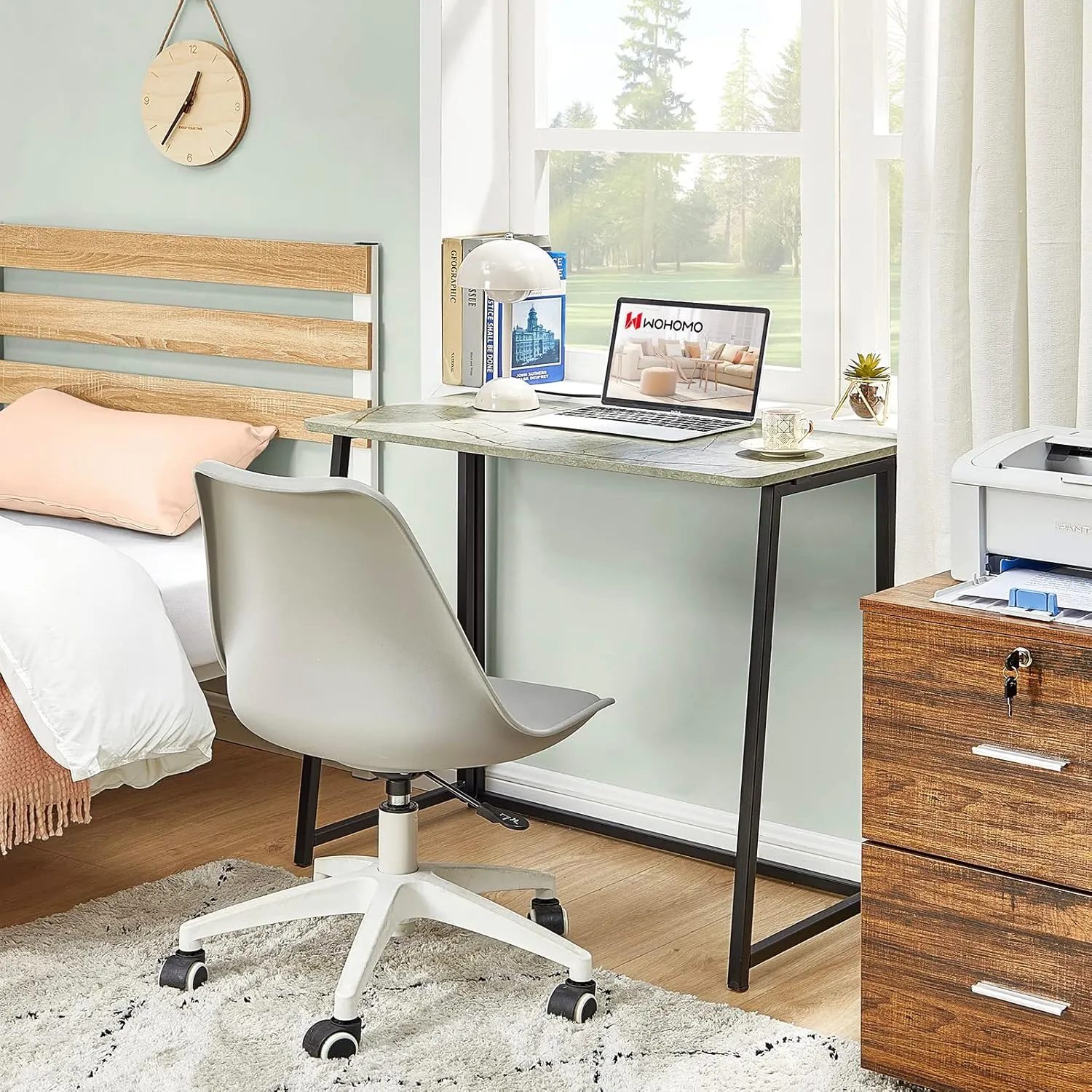 WOHOMO Small Foldable Computer Desk Writing Study Desk Easy Assembly Space-Saving Foldable Laptop Table Writing Workstation for Home Office,Grey
