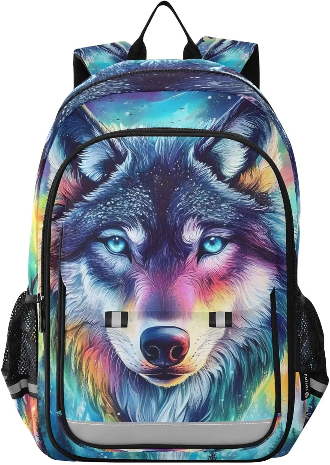 Wolf Galaxy Aurora Forest Laptop Backpack Purse for Women Men School Bag 17 Inch Bookbag Student Boys Girls Travel Casual Daypack