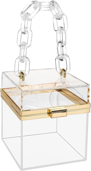 Women Acrylic Clutch Purse, Clear Square Box, Transparent Stadium-Approved Bag, Evening Party Dinner Handbag Medium