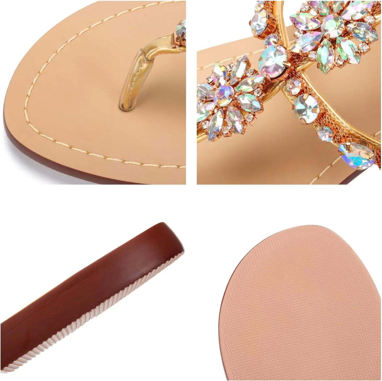 Women Bedazzled Bling Rhinestones Chains Thong Boho Beach Flat Bridal Crystal Gems Gladiator Summer Jewel Sandals for Wedding