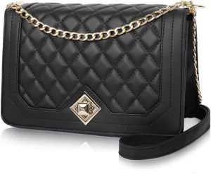 Women Black Crossbody Bags, Small Ladies Shoulder Bag, Classic PU Leather Handbags Purse with Gold Buckles and Multifunctional Chain Strap Cross Body Phone Bag Evening Clutch