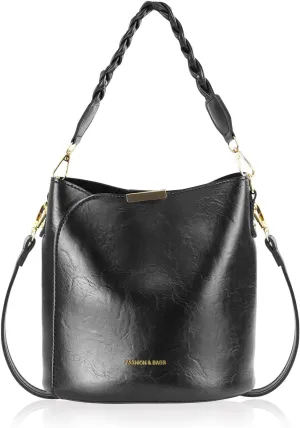 Women Bucket Bag,PU Leather Bucket Purse Creativity Snap Handbag Purse with Removable Strap for Work Dating