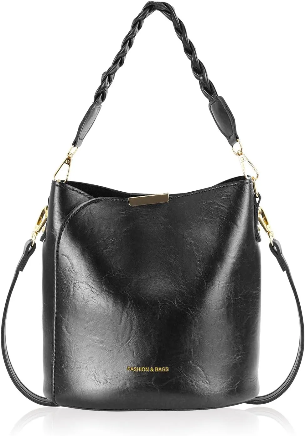 Women Bucket Bag,PU Leather Bucket Purse Creativity Snap Handbag Purse with Removable Strap for Work Dating