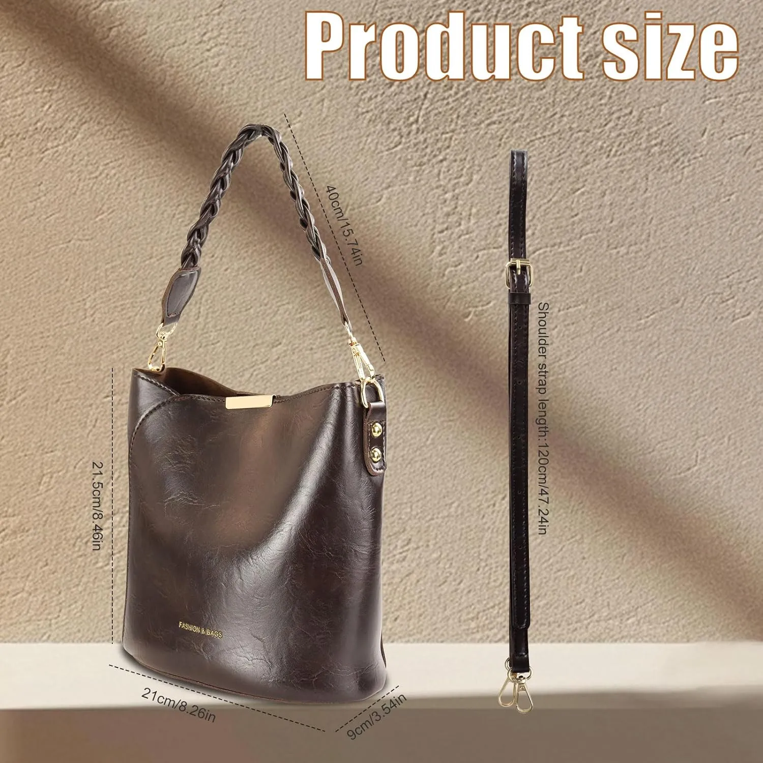 Women Bucket Bag,PU Leather Bucket Purse Creativity Snap Handbag Purse with Removable Strap for Work Dating