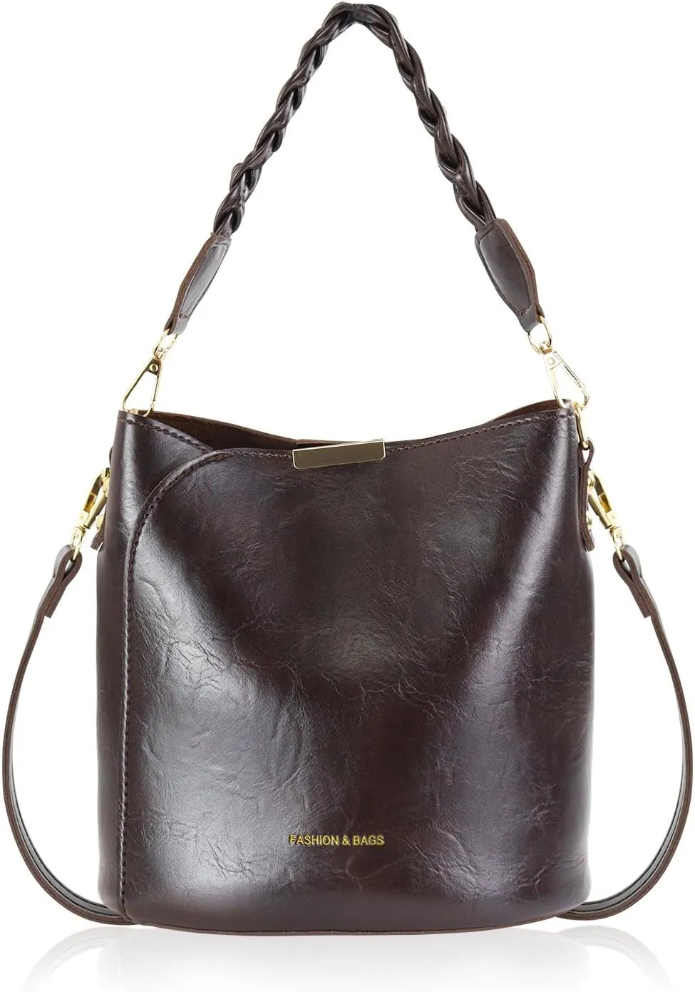 Women Bucket Bag,PU Leather Bucket Purse Creativity Snap Handbag Purse with Removable Strap for Work Dating