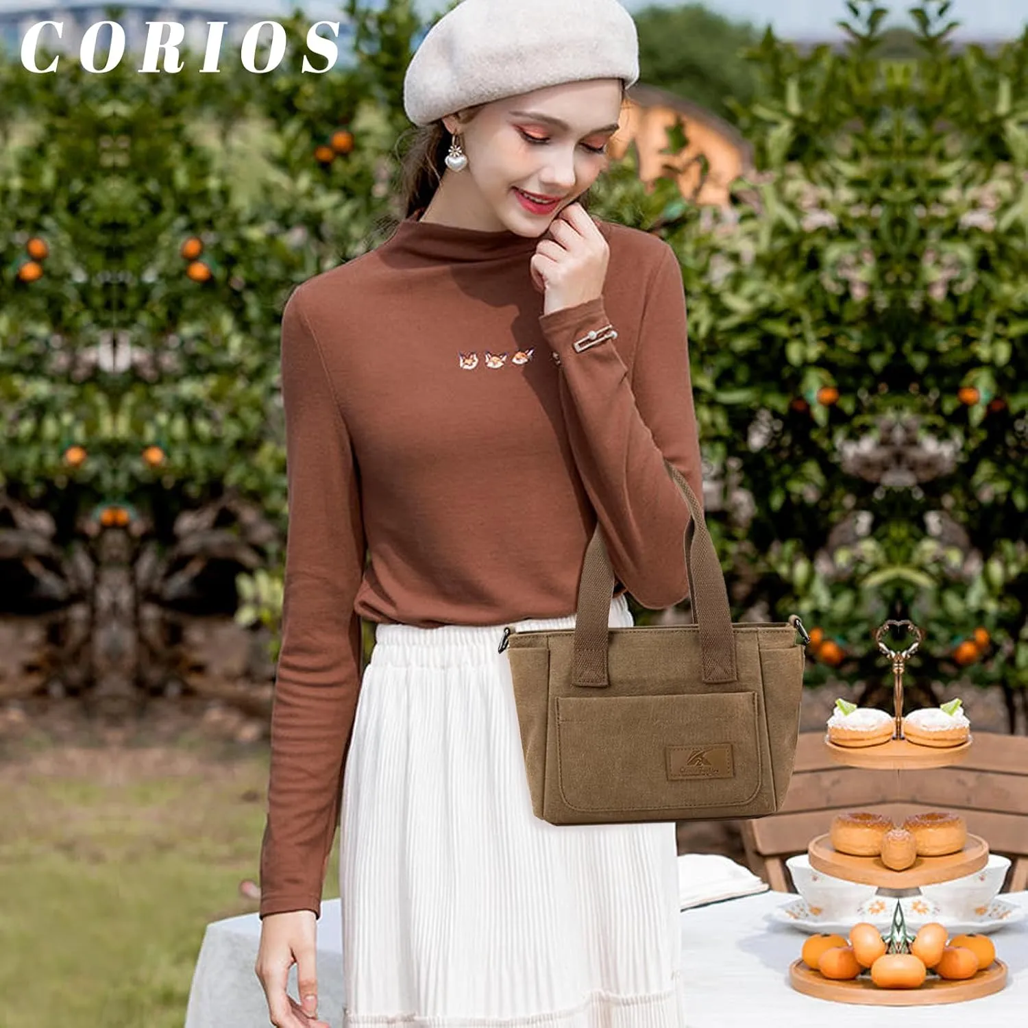 Women Canvas Shoulder Bag Medium Crossbody Bag Multiple Pocket Tote Handbag Casual Satchel Bag Top Handle Bag