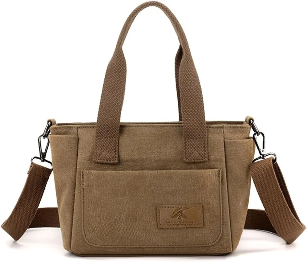 Women Canvas Shoulder Bag Medium Crossbody Bag Multiple Pocket Tote Handbag Casual Satchel Bag Top Handle Bag