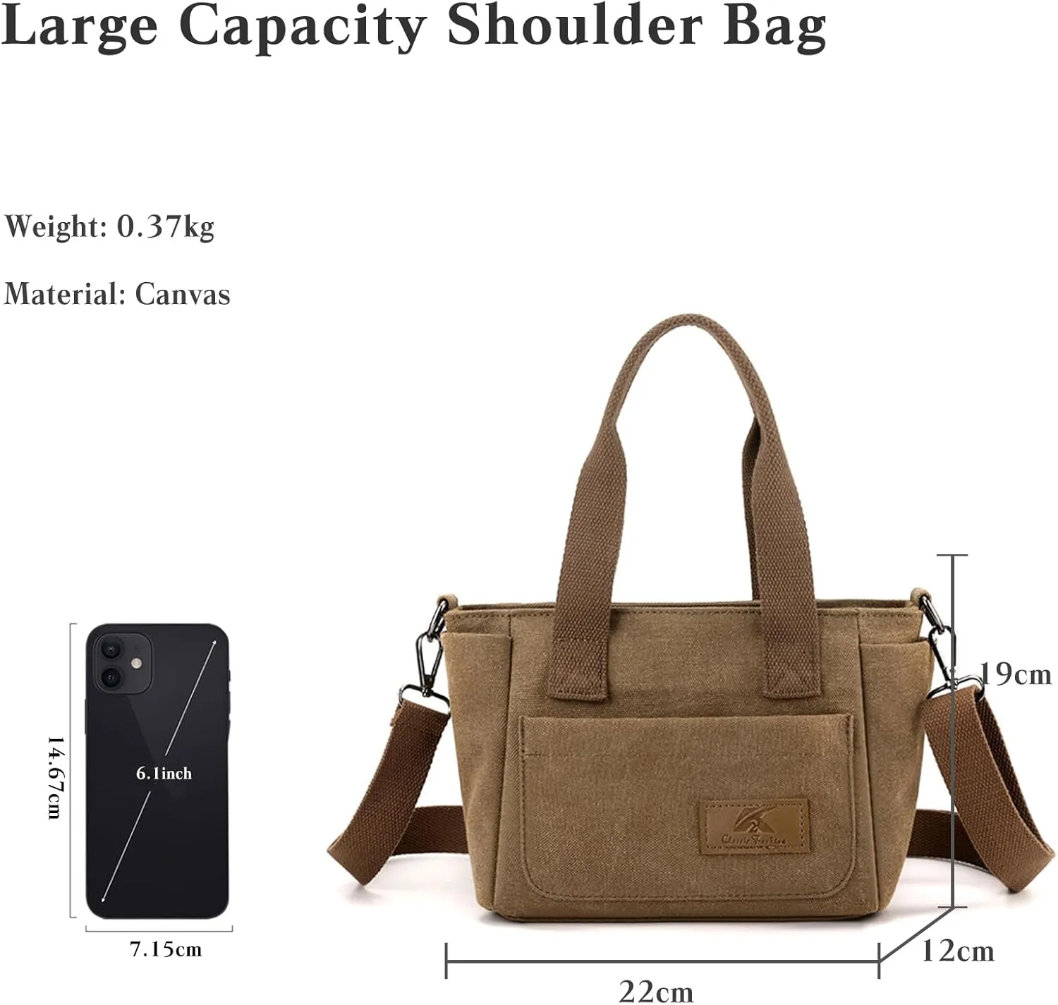 Women Canvas Shoulder Bag Medium Crossbody Bag Multiple Pocket Tote Handbag Casual Satchel Bag Top Handle Bag