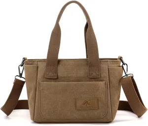 Women Canvas Shoulder Bag Medium Crossbody Bag Multiple Pocket Tote Handbag Casual Satchel Bag Top Handle Bag