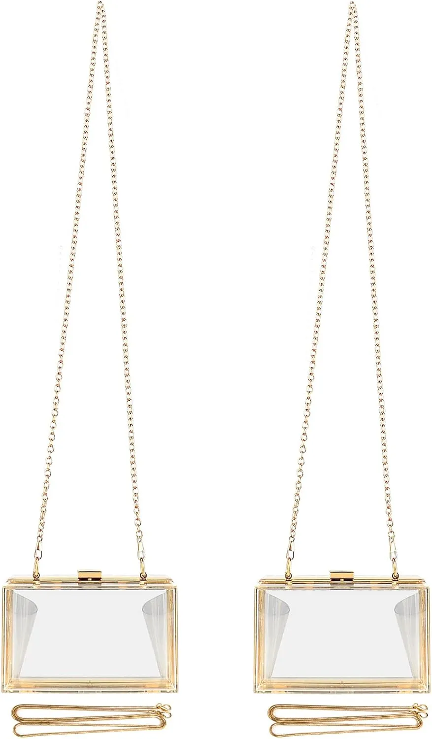Women Clear Purse, Acrylic Box Evening Clutch Bag, Transparent Lady Wedding Party Shoulder Crossbody Handbag with Replacement Chain Strap, 2 Pack
