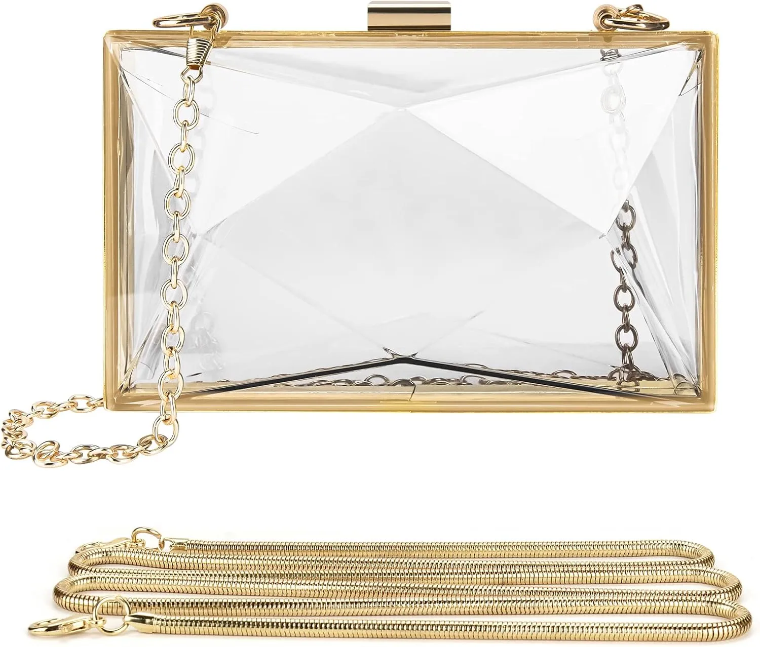 Women Clear Purse, Acrylic Box Evening Clutch Bag, Transparent Rhombus Lady Party Wedding Crossbody Shoulder Handbag (Gold)